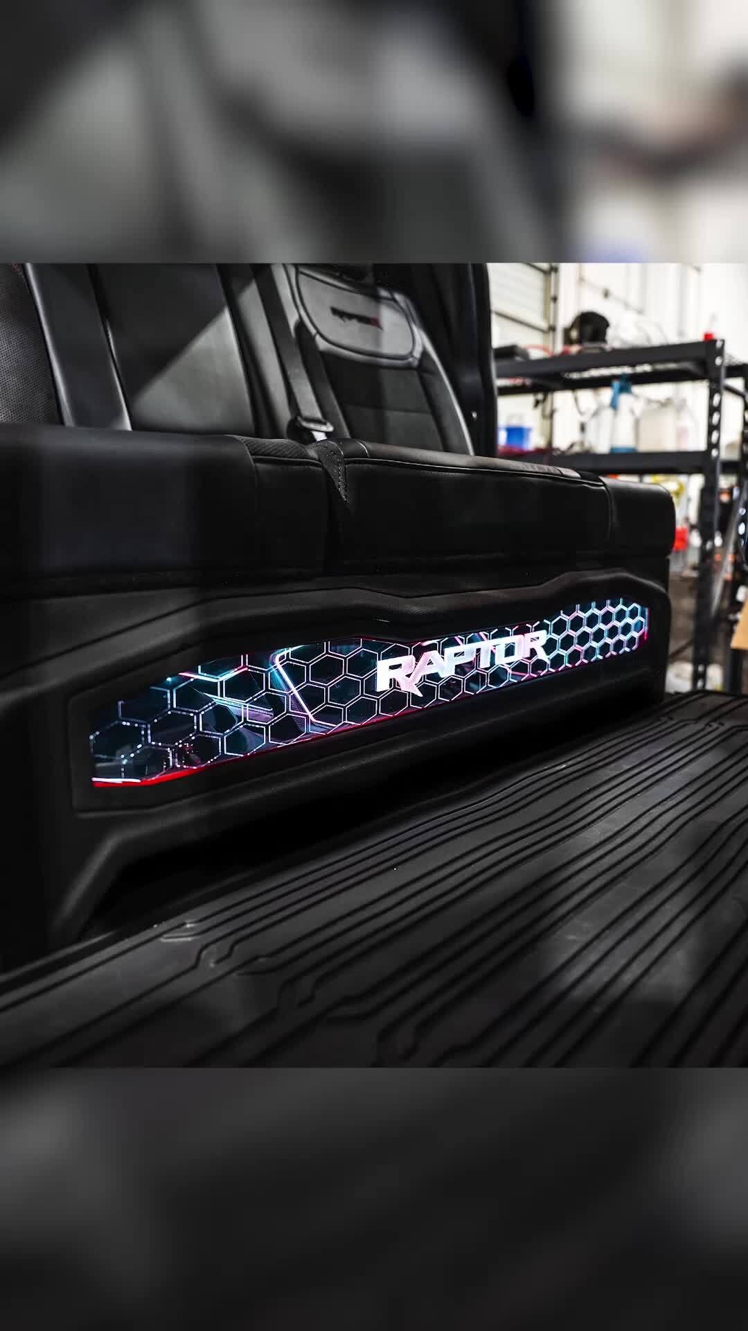 Illuminated custom Raptor rear panel with hexagon LED lighting