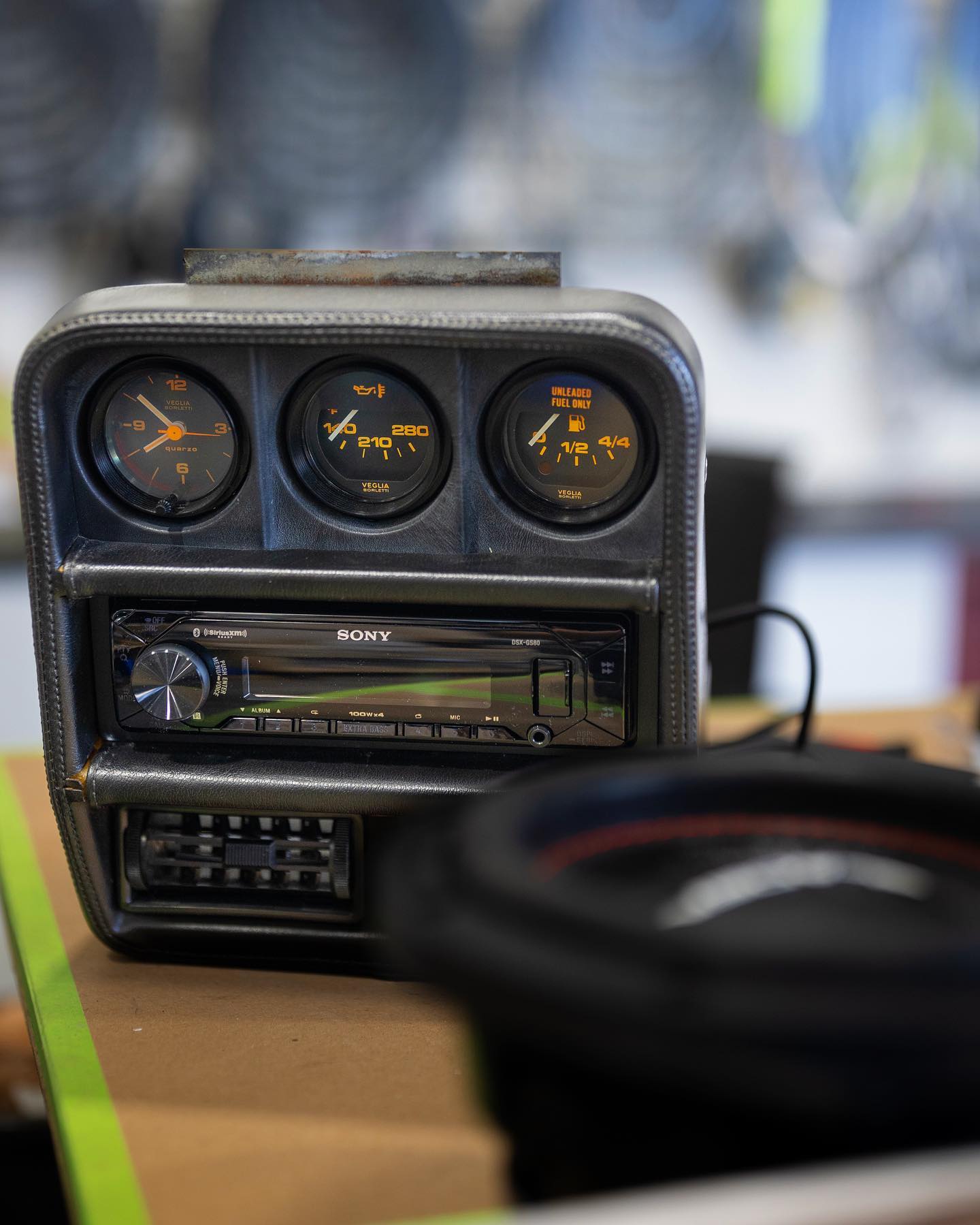 Sony head unit fitted into a classic Porsche center console